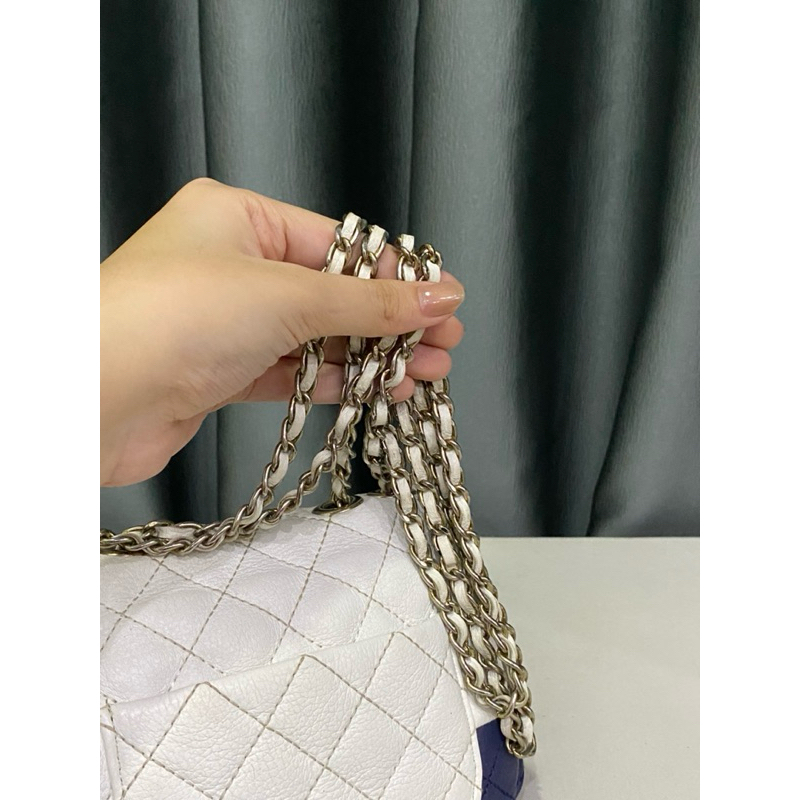 Túi si nhập form classic mini hai màu trần trám da bò thật