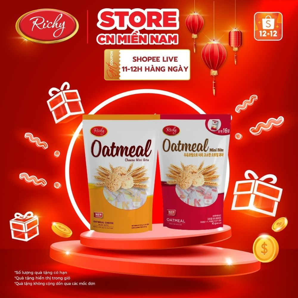 Combo 10 bánh yến mạch vị sữa, phô mai Oatmeal Richy túi 35-40g