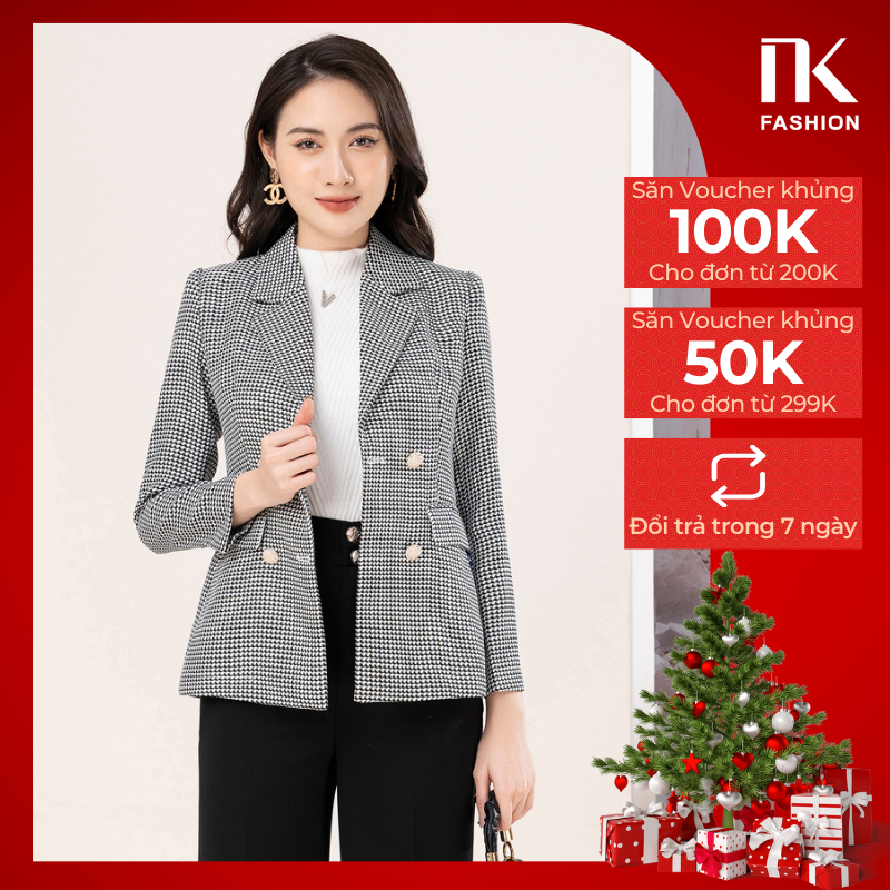 Áo Vest Nữ NK Fashion Vải Hàn Dáng Rông Dày Dặn Kẻ Có 4 Cúc Bọc Tinh Tế Túi Nắp Lịch Sự Hiện Đại UKAK2210003