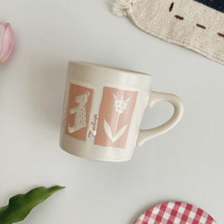Cốc, ly gốm sứ hồng pastel gấu thỏ tulip khắc chìm gốm sứ Nhật Âu Hàn