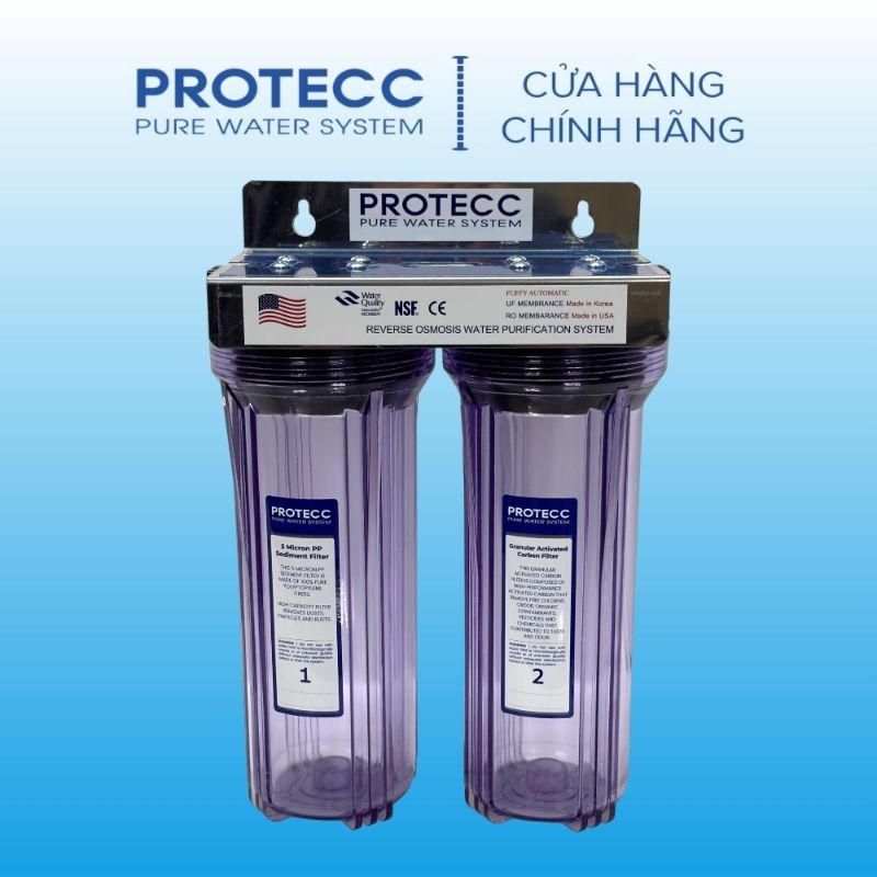 BỘ ĐÔI CỐC LỌC TRONG 10 INCH 1 GIOĂNG LOẠI 1 PROTECC - Lọc Nước Sinh Hoạt, Tiền Lọc, Nấu Ăn, Tắm Rữa