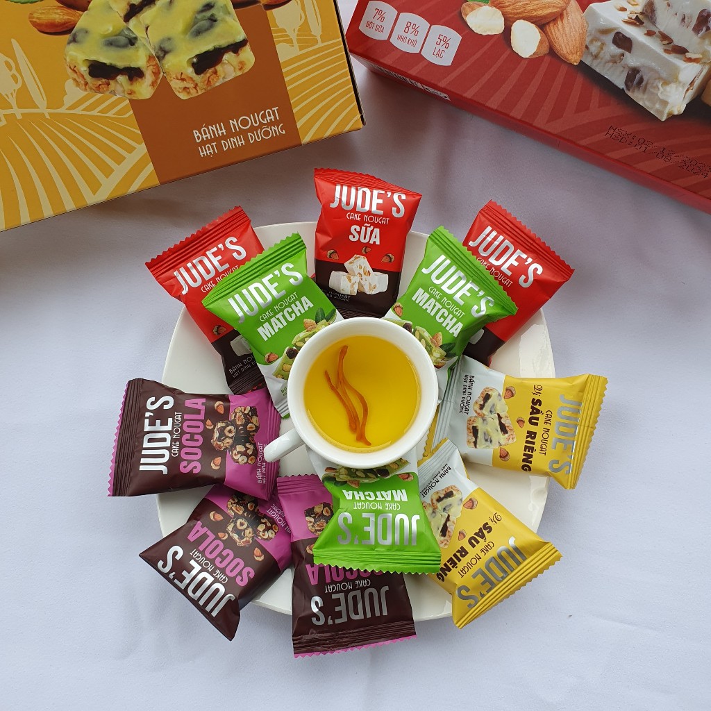 Kẹo Hạt Nougat, Kẹo Nougat Hạnh Phúc Ăn Kiêng, ăn vặt thơm ngon Healthy 210G - Vị MatCha - Sữa - Sầu Riêng - Socola