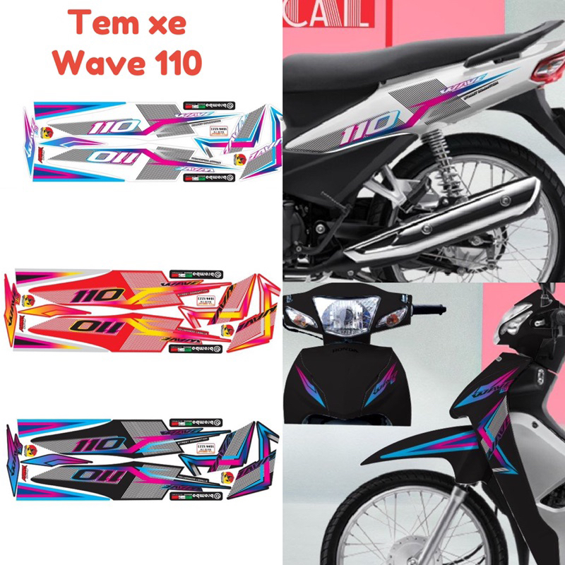 (Nhiều mẫu màu)Tem rời xe wave 110 mẫu nhọn kẻ hồng xanh,tem 4 lớp chống nước