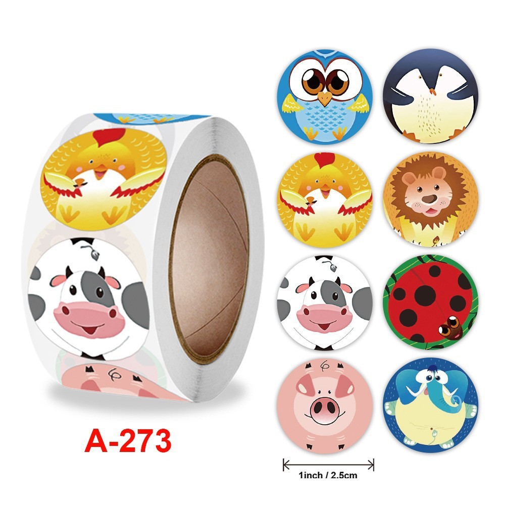 Sticker cuộn 500 nhãn dán họa tiết xinh xắn đa dạng màu sắc khen thưởng học tập cho bé