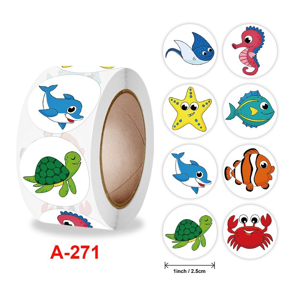 Sticker cuộn 500 nhãn dán họa tiết xinh xắn đa dạng màu sắc khen thưởng học tập cho bé