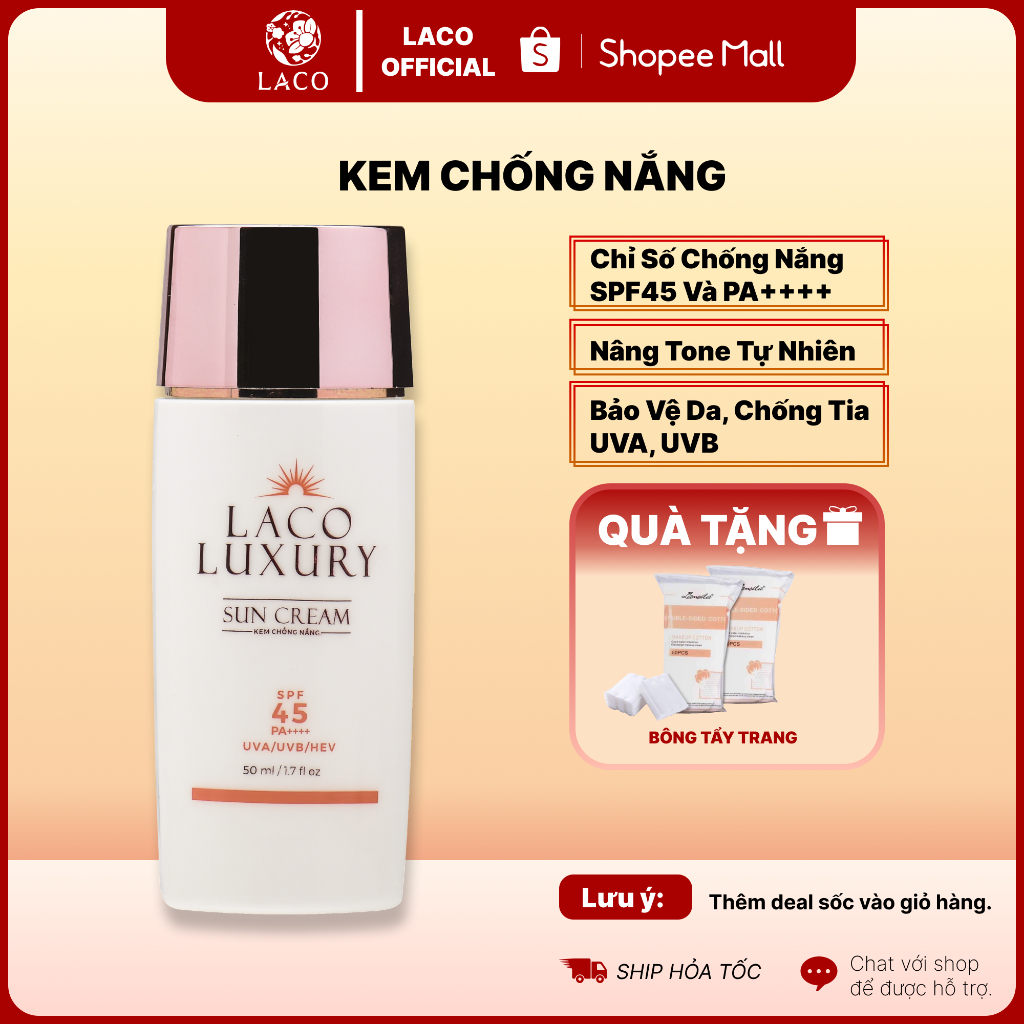 Kem Chống Nắng Hóa Học LACO Luxury Sun Cream 50ml SPF45 PA++++ | Linh Spa