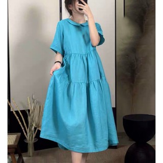 Đầm linen cổ bẻ tầng mm8