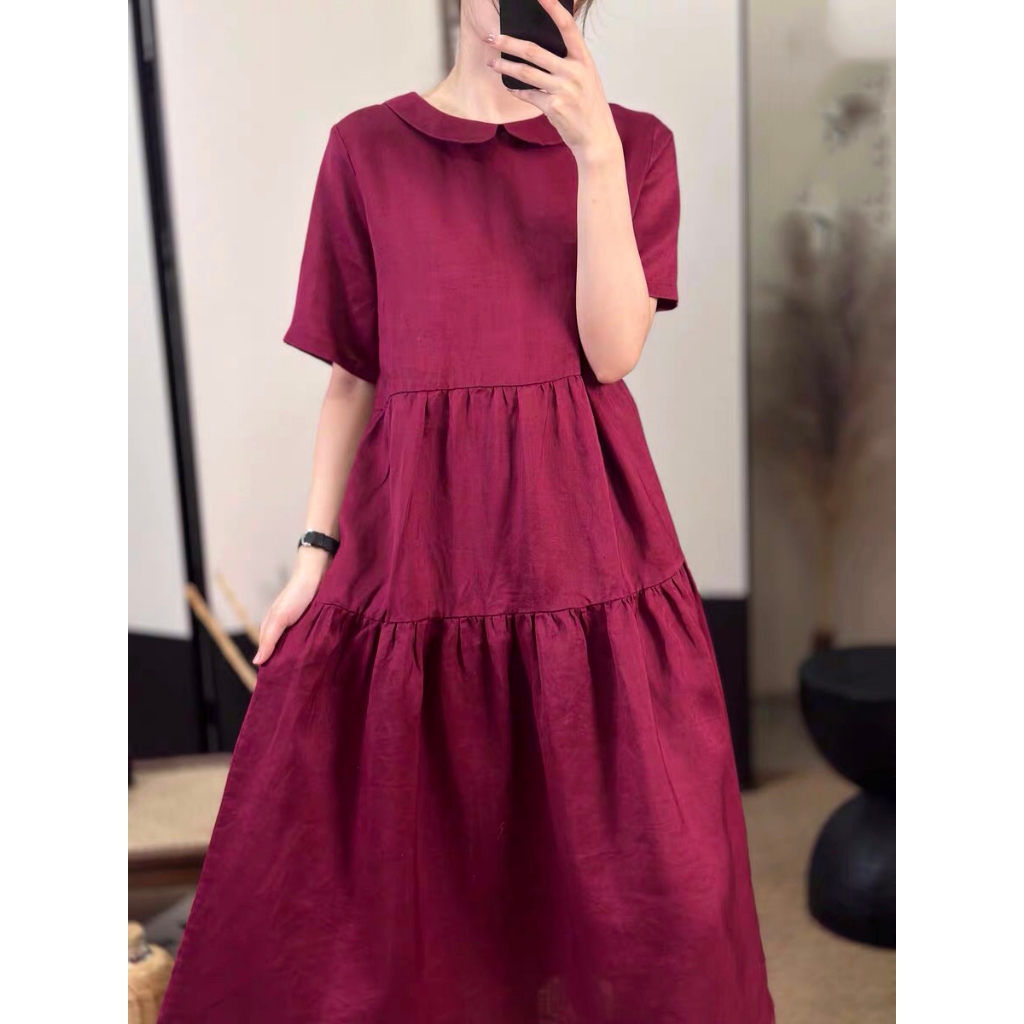 Đầm linen cổ bẻ tầng mm8