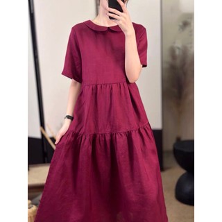 Đầm linen cổ bẻ tầng