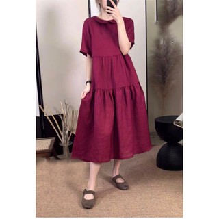 Đầm linen cổ bẻ tầng mm8