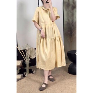 Đầm linen cổ bẻ tầng mm8