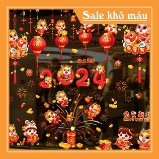 Decal dán trang trí tết pvc có keo, ko keo nhiều mẫu NL001
