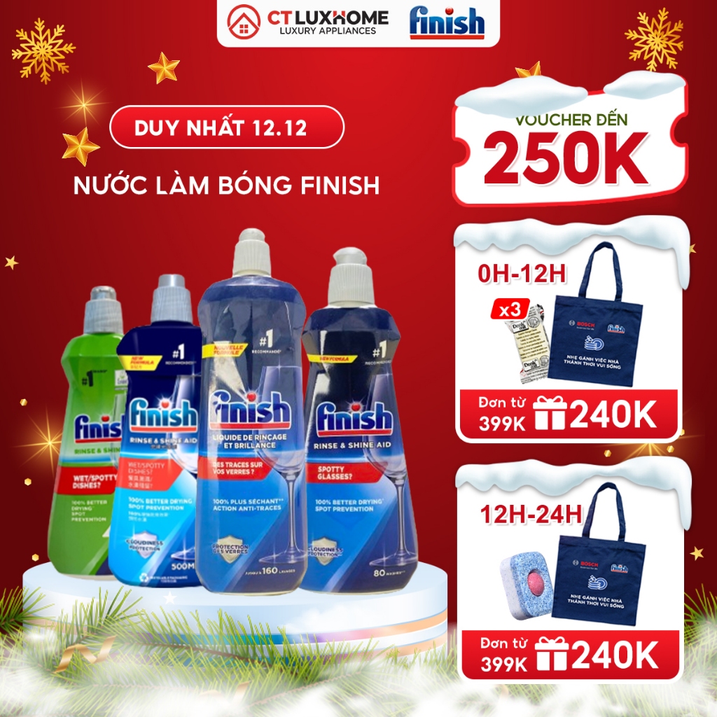 Nước làm bóng Finish 400ml, 500ml, 750ml, 800ml, 1150ml trợ xả, làm khô dùng cho máy rửa chén- Hàng chính hãng