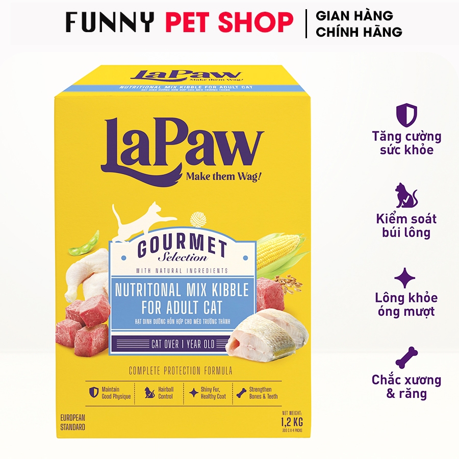Hạt Dinh Dưỡng Cho Mèo Trưởng Thành LaPaw Gourmet - Thức Ăn Cho Mèo Lớn - Funny Pet Shop