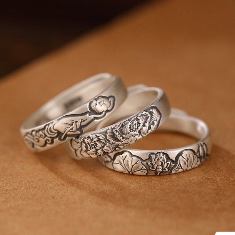 Nhẫn hoa sen bạc nõn 999,Nhẫn bạc in hoa sen nổi Minh Tâm Jewelry