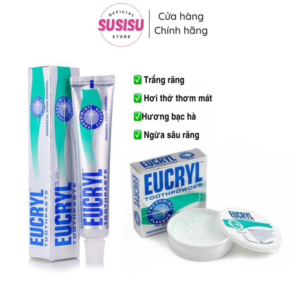 Bột trắng răng Eucryl Freshmint Flavour Toothpowder (50g) / Bột đánh răng bạc hà (hàng Anh)