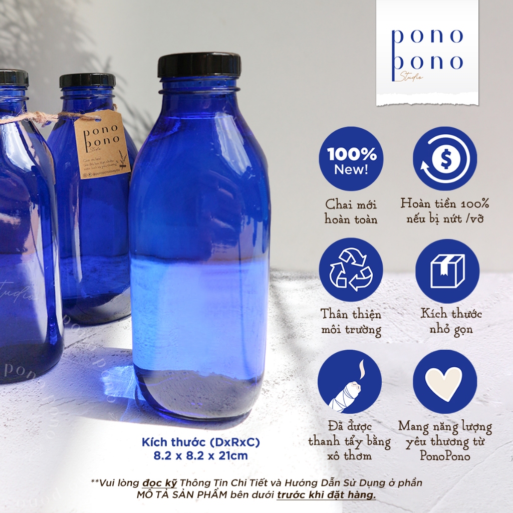 Chai Thủy Tinh Xanh Dương 1 Lít -  Thái Dương Lam Thủy 1000ml