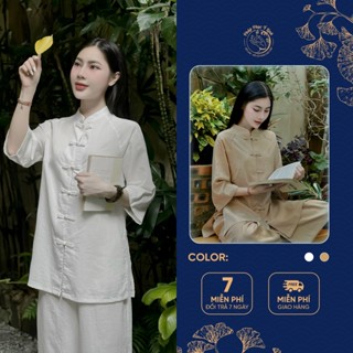  Đồ lam đi lễ chùa nữ bộ pháp phục đũi hàn cổ tàu pháp phục đồ lễ đi chùa thanh lịch nhẹ nhàng - B17 