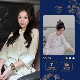  Đồ Lam Đi Chùa Nữ Bộ Pháp Phục Đũi Hàn Cao Cấp Thêu Hoa Sen Cổ Tàu - Pháp Phục Đồ Lễ Đi Chùa - B12 