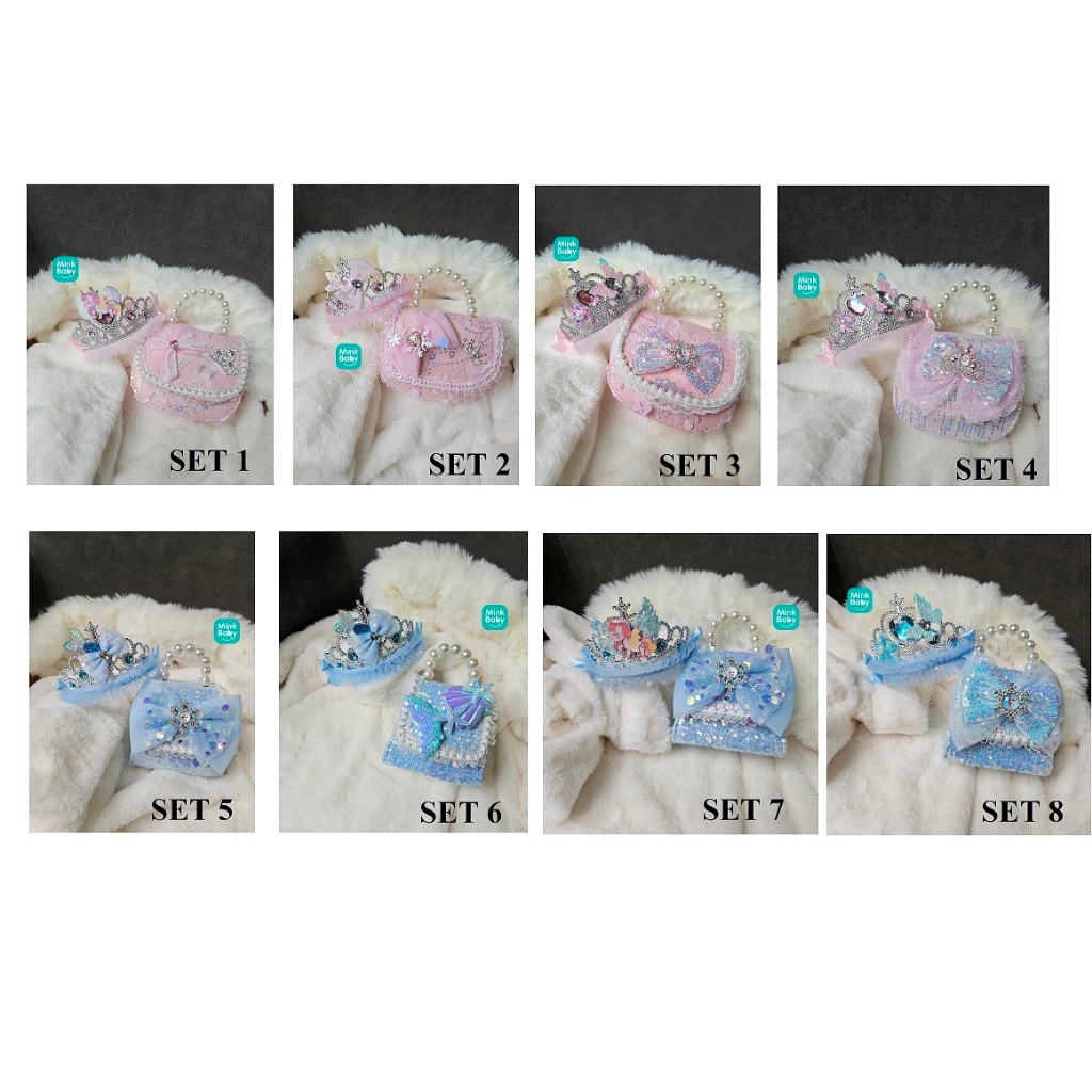 SET TÚI XÁCH VÀ VƯƠNG MIỆN CÔNG CHÚA MINKBABY CHO BÉ GÁI
