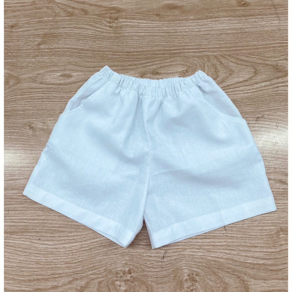 Quần short bé gái - quần bé gái short trắng - quần cho bé gái - vải lanh/linen đứng dỏm + thấm hút mồ hôi - QSBG010