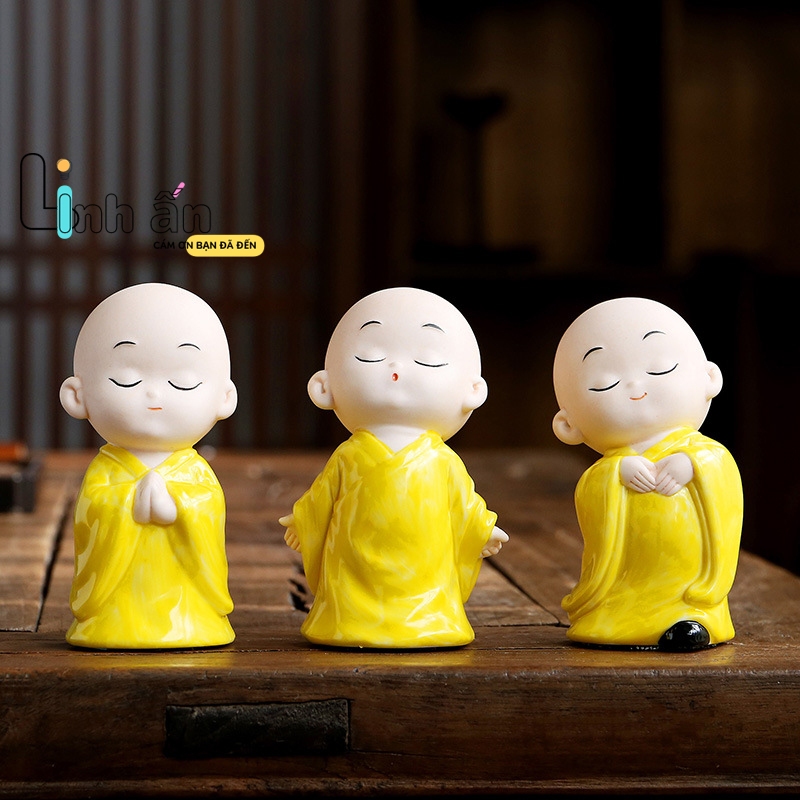 TƯỢNG CHÚ TIỂU MINI - Bộ tượng 3 chú tiểu Gốm CAO CẤP - Chú Tiểu Trang Trí Ô Tô Để Bàn - Chú Tiểu mi