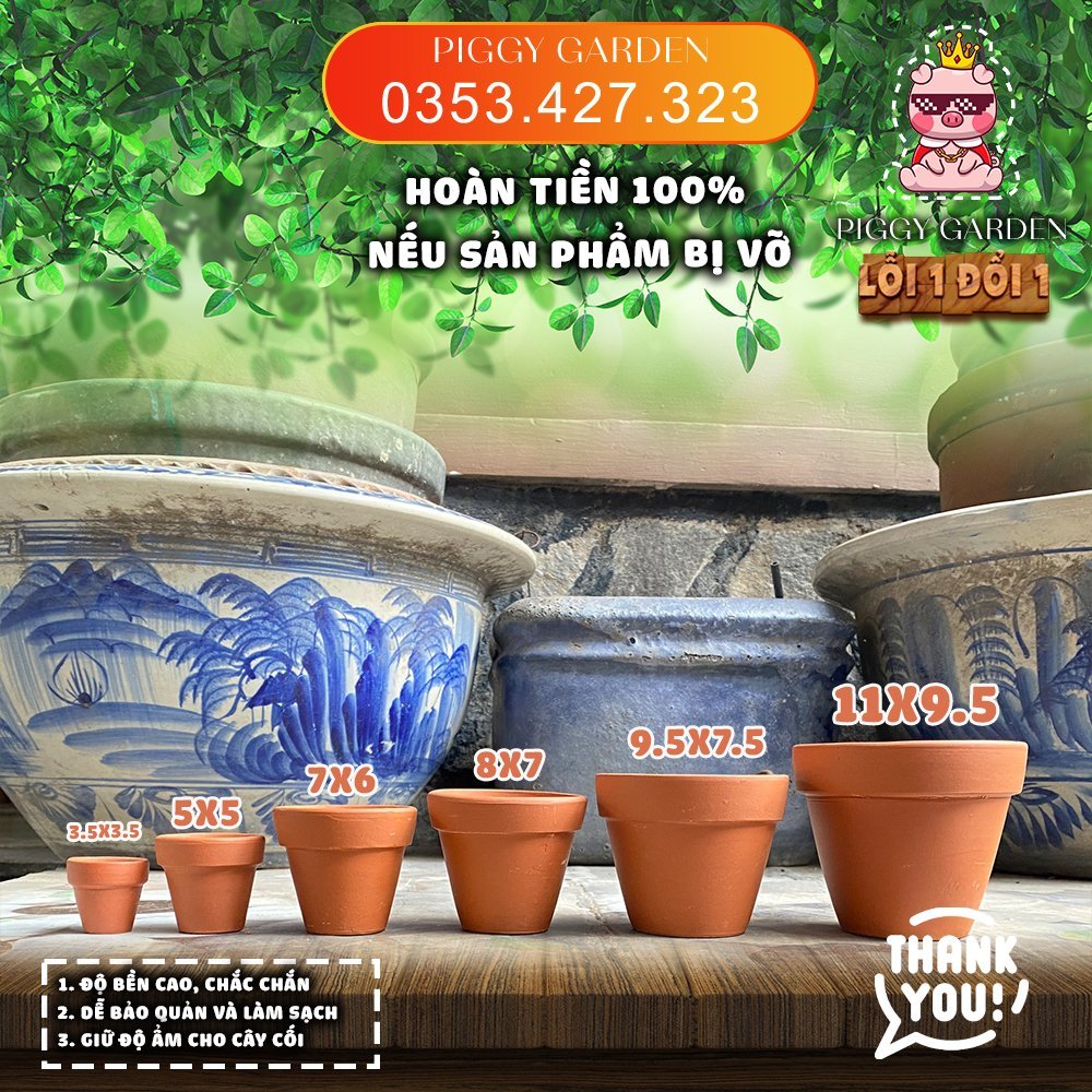 Chậu đất nung - Chậu trồng sen đá, xương rồng - Chậu đất nung mini 3cm - 11cm