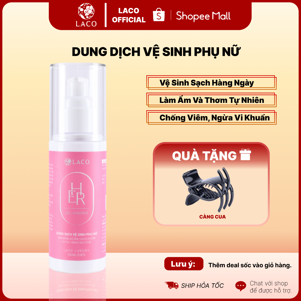 Dung Dịch Vệ Sinh Phụ Nữ LACO Her Gel Feminine 100ml Duy Trì Độ pH, Làm Sạch Thơm, Ngừa Nấm | Linh Spa