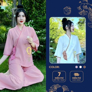 Bộ pháp phục lụa trượt thêu chữ mẹ - pháp phục - đồ lễ đi chùa - b01