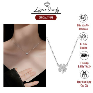 Dây chuyền bạc nữ S925 mặt cỏ bốn lá đính đá lấp lánh Loynie ewelry, vòng cổ bạc Ý 925 may mắn thanh lịch