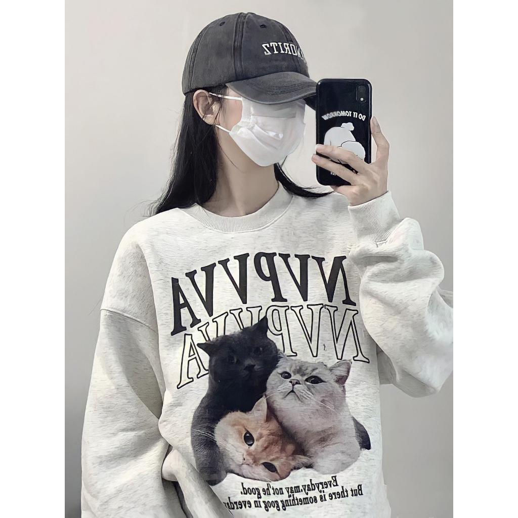 Áo sweater nữ mèo nam unisex form rộng nỉ bông cotton local brand cặp đôi người yêu cổ tròn A208