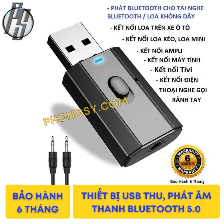 Thiết bị thu, phát âm thanh kết nối Bluetooth 5.0 Aux Rca cổng cắm Usb 3.5mm cho TV PC xe hơi