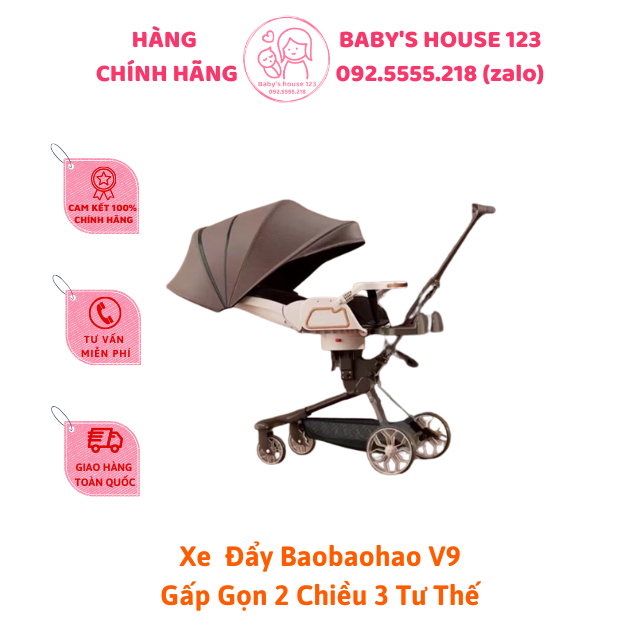 Xe Đẩy Mầu Nâu Cho Bé 2 Chiều 3 Tư Thế Gấp Gọn Baobaohao V9/V10 Hàng Chính Hãng