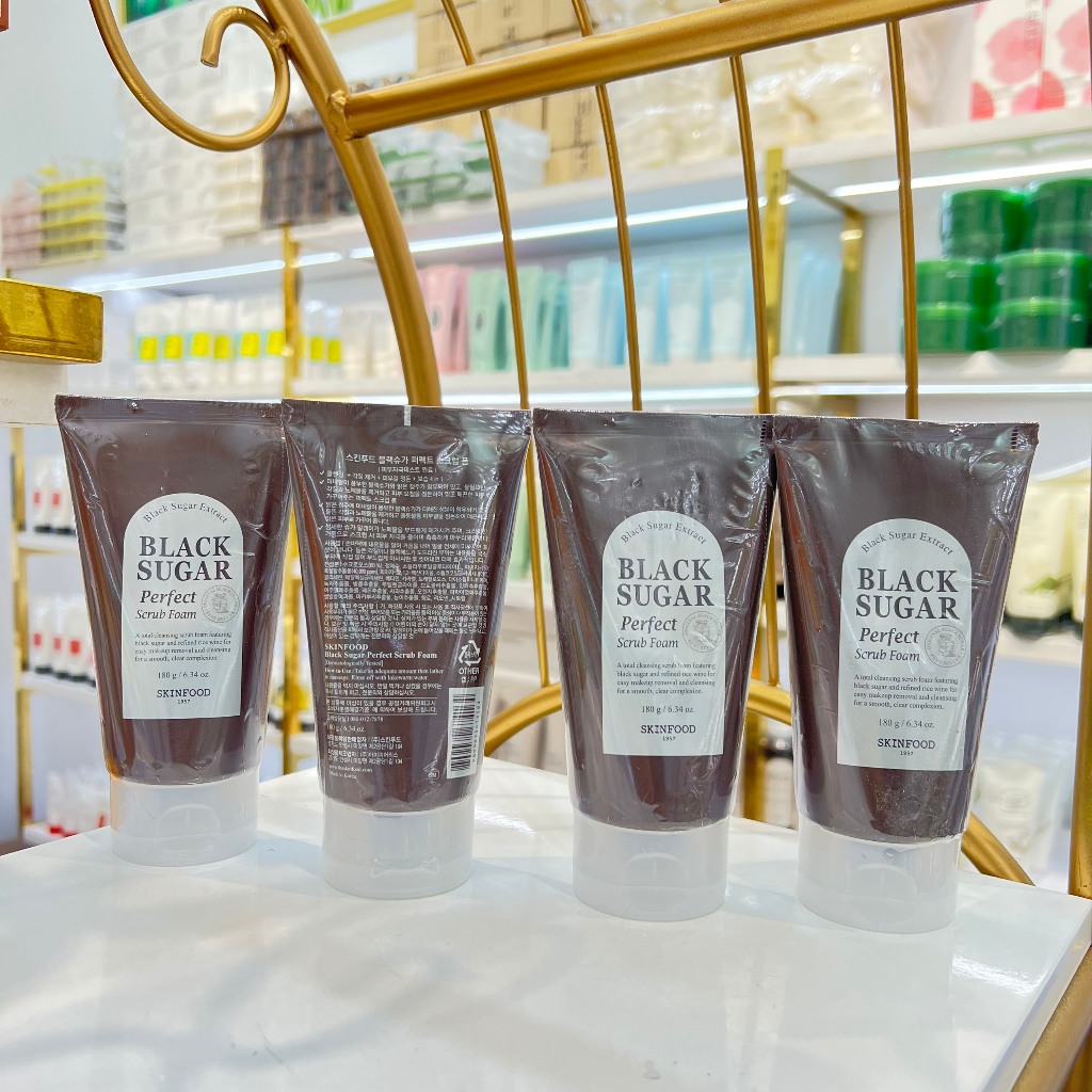 (CÓ BILL) Sữa Rửa Mặt Đường Đen SKINFOOD Black Sugar Perfect Scrub Foam 180ml