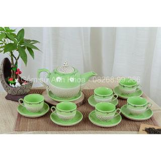 Ấm chén bát tràng, bình trà ấm pha trà gốm sứ bát tràng bộ bưởi men rạn dung tích 500ml cực đẹp gốm sứ