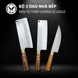 Bộ 3 dao thép trắng không gỉ, được rèn thủ công 100% bằng thép sus 420j2 cao cấp