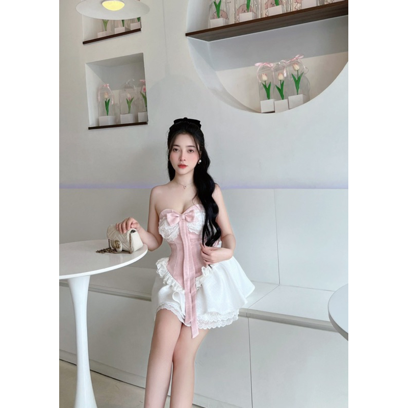 SET ÁO CORSET VẢI TWEED PHỐI REN VÀ NƠ XINH XẮN ĐI CÙNG CHÂN VÁY VẢI TWEED XOÈ TẦNG PHỐI REN - DESI SET