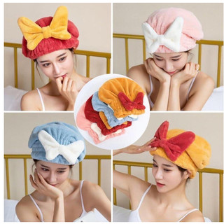 Khăn ủ tóc - Khăn quấn tóc gội đầu cao cấp, vải cotton mềm mại mũ ủ tóc gội đầu hình nơ dễ thương cho nữ.lY