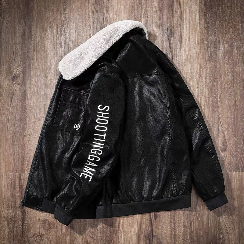 Áo Khoác da Nhung Lộn nam lót lông cổ lông tháo dời, mẫu mới nhất