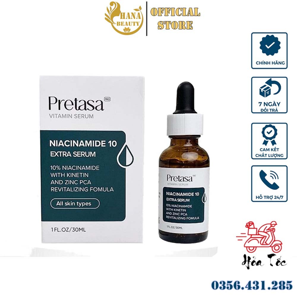 Serum Pretasa Niacinamide 10% Extra Giúp Sáng Da, Mờ Thâm, Chống Lão Hóa - 30ml