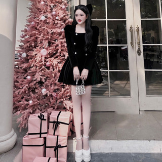 Váy nhung cao cấp dáng ngắn thiết kế đính đá sành điệu đầm nữ dự tiệc dài tay sang chảnh Minaca V245