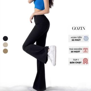 Quần ống loe GOZIN lưng cạp cao 2 cúc baggy vải nữ dài suông loe culottes màu đen nâu