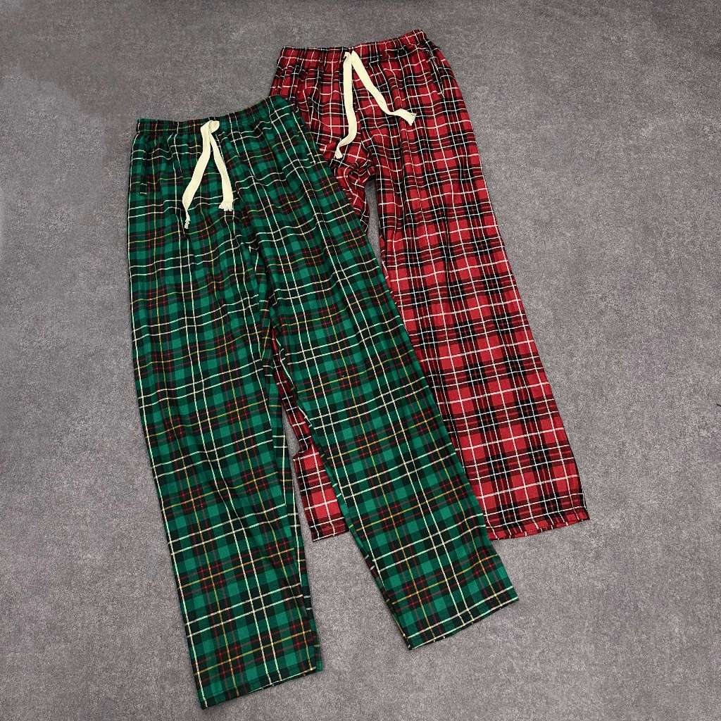 Quần Flannel kẻ caro ống rộng lưng cao dáng xuông by Octagon