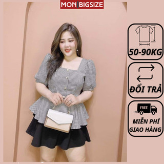 Áo bigsize nữ kiểu cổ vuông tay phồng nút ngọc vải lụa mềm mịn dự tiệc đi chơi MON big size 50 - 90kg