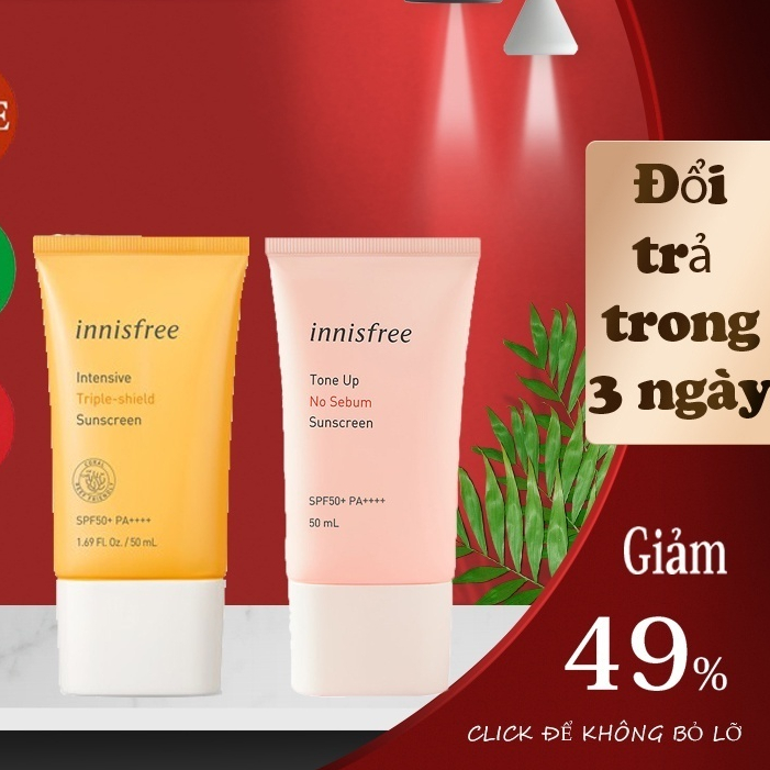 Kem chống nắng innisfree Intensive Triple Care Sunscreen SPF50+ chính hãng XÁCH lâu trôi làm sáng da, kiềm dầu 50ml