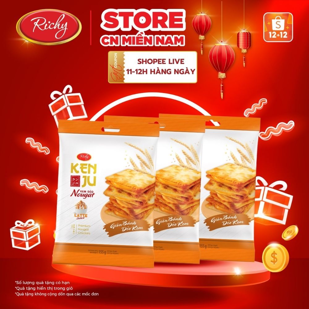 Combo 3 túi bánh quy Kenju Richy vị latte cà phê sữa mới