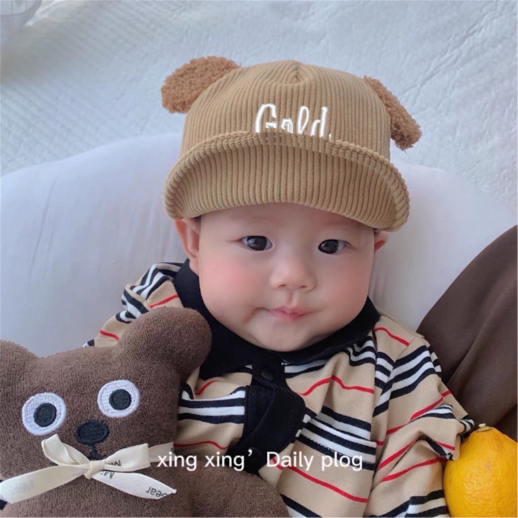 MUP 165: Mũ lưỡi chai nhung tăm tai gấu - thêu tên cho bé SMX