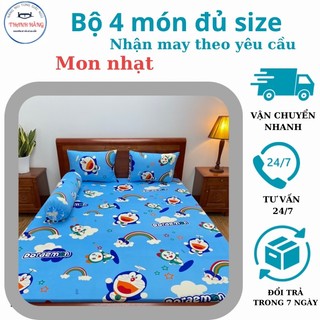 Bộ ga thun lạnh hàn quốc in 3d 4 món mẫu doreamon nhạt