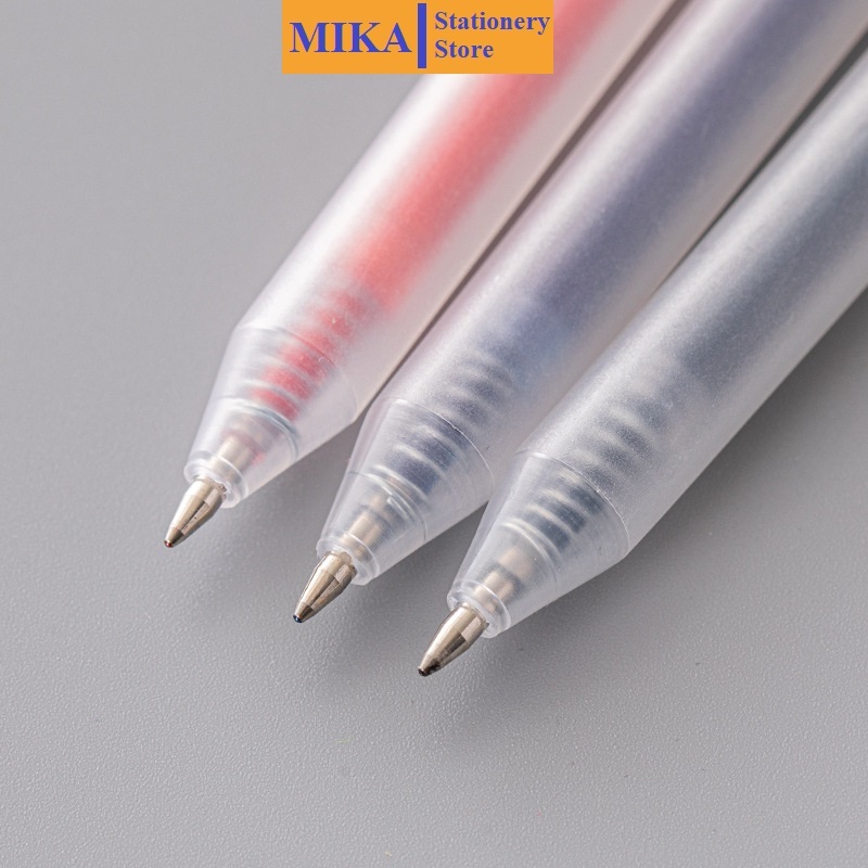 Bút Bi Mực Gel B1 Thân Mờ Ngòi 0.5mm 3 Màu Xanh Đen Đỏ Viết Trơn Ra Đều Bấm Nút