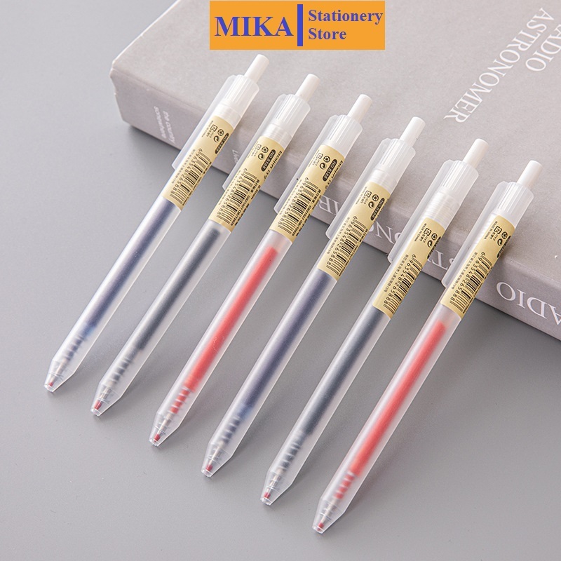 Bút Bi Mực Gel B1 Thân Mờ Ngòi 0.5mm 3 Màu Xanh Đen Đỏ Viết Trơn Ra Đều Bấm Nút